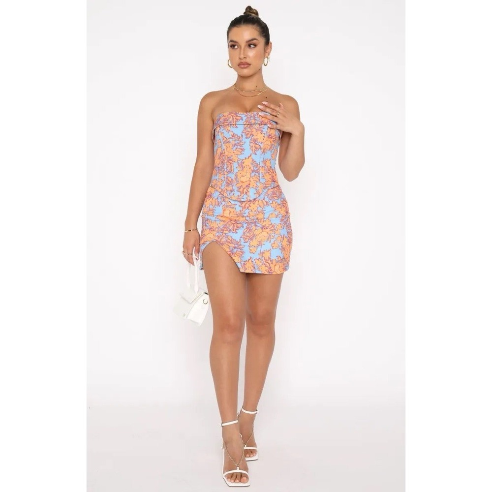 White Fox Orange Floral Strapless Skirt Set‎ M/L NWT Summer Party Travel - Picture 2 of 13